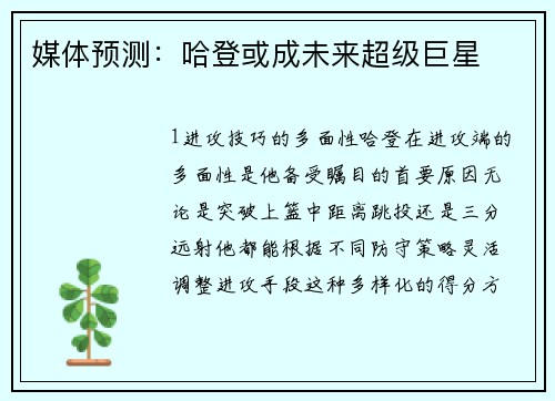 媒体预测：哈登或成未来超级巨星