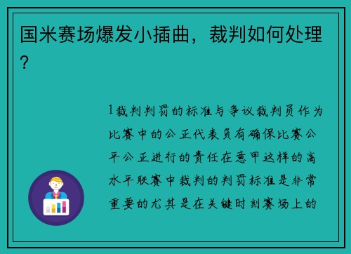 国米赛场爆发小插曲，裁判如何处理？