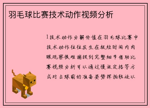 羽毛球比赛技术动作视频分析